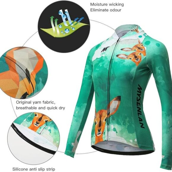 Mysenlan Women's Cycling Long Sleeve Breathable Jersey Green Nature Graphic XL - Picture 5 of 13